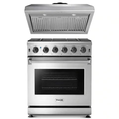 Thor Kitchen 2-Piece Appliance Package - 30" Gas Range & Premium Under Cabinet Hood in Stainless Steel - The Home Selection