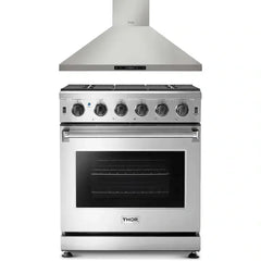 Thor Kitchen 2-Piece Appliance Package - 30" Gas Range & Premium Wall Mounted Hood in Stainless Steel - The Home Selection