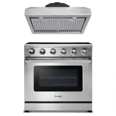 Thor Kitchen 2-Piece Appliance Package - 36" Electric Range and Under Cabinet Hood in Stainless Steel - The Home Selection