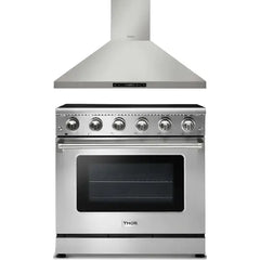 Thor Kitchen 2-Piece Appliance Package - 36" Electric Range and Wall Mount Hood in Stainless Steel - The Home Selection
