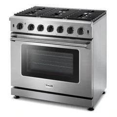 Thor Kitchen 2-Piece Appliance Package - 36" Gas Range & Premium Under Cabinet Hood in Stainless Steel - The Home Selection