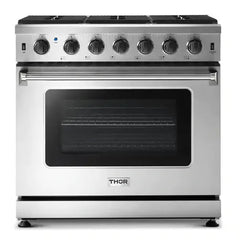 Thor Kitchen 2-Piece Appliance Package - 36" Gas Range & Premium Under Cabinet Hood in Stainless Steel - The Home Selection