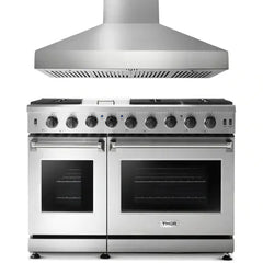 Thor Kitchen 2-Piece Appliance Package - 48" Gas Range & Pro Wall Mount Hood in Stainless Steel - The Home Selection