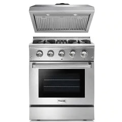 Thor Kitchen 2-Piece Pro Appliance Package - 30" Dual Fuel Range & Premium Under Cabinet Hood in Stainless Steel - The Home Selection