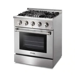 Thor Kitchen 2-Piece Pro Appliance Package - 30" Dual Fuel Range & Premium Wall Mount Hood in Stainless Steel - The Home Selection