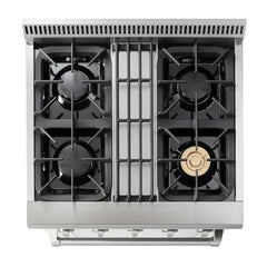 Thor Kitchen 2-Piece Pro Appliance Package - 30" Dual Fuel Range & Premium Wall Mount Hood in Stainless Steel - The Home Selection