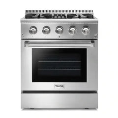Thor Kitchen 2-Piece Pro Appliance Package - 30" Dual Fuel Range & Premium Wall Mount Hood in Stainless Steel - The Home Selection
