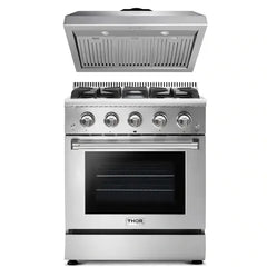 Thor Kitchen 2-Piece Pro Appliance Package - 30" Gas Range & Premium Under Cabinet Hood in Stainless Steel - The Home Selection