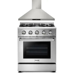 Thor Kitchen 2-Piece Pro Appliance Package - 30" Gas Range & Premium Wall Mount Hood in Stainless Steel - The Home Selection