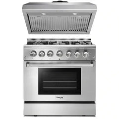 Thor Kitchen 2-Piece Pro Appliance Package - 36" Dual Fuel Range & Premium Under Cabinet Hood in Stainless Steel - The Home Selection