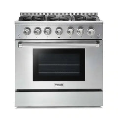 Thor Kitchen 2-Piece Pro Appliance Package - 36" Gas Range & Premium Under Cabinet Hood in Stainless Steel - The Home Selection