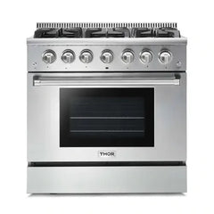 Thor Kitchen 2-Piece Pro Appliance Package - 36" Gas Range & Premium Wall Mount Hood in Stainless Steel - The Home Selection
