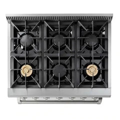 Thor Kitchen 2-Piece Pro Appliance Package - 36" Gas Range & Premium Wall Mount Hood in Stainless Steel - The Home Selection