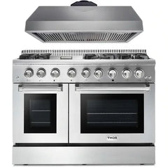 Thor Kitchen 2-Piece Pro Appliance Package - 48" Dual Fuel Range & Premium Hood in Stainless Steel - The Home Selection