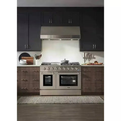 Thor Kitchen 2-Piece Pro Appliance Package - 48" Dual Fuel Range & Premium Hood in Stainless Steel - The Home Selection