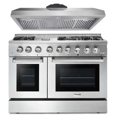 Thor Kitchen 2-Piece Pro Appliance Package - 48" Dual Fuel Range & Premium Hood in Stainless Steel - The Home Selection
