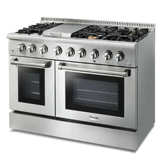 Thor Kitchen 2-Piece Pro Appliance Package - 48" Dual Fuel Range & Pro Wall Mount Hood in Stainless Steel - The Home Selection