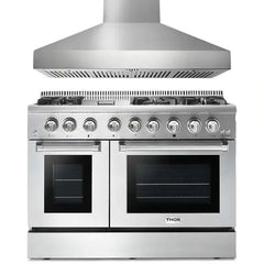 Thor Kitchen 2-Piece Pro Appliance Package - 48" Dual Fuel Range & Pro Wall Mount Hood in Stainless Steel - The Home Selection