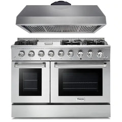 Thor Kitchen 2-Piece Pro Appliance Package - 48" Gas Range & Premium Hood in Stainless Steel - The Home Selection