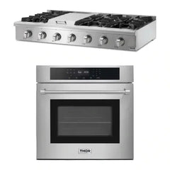 Thor Kitchen 2-Piece Pro Appliance Package - 48" Rangetop & Wall Oven in Stainless Steel - The Home Selection