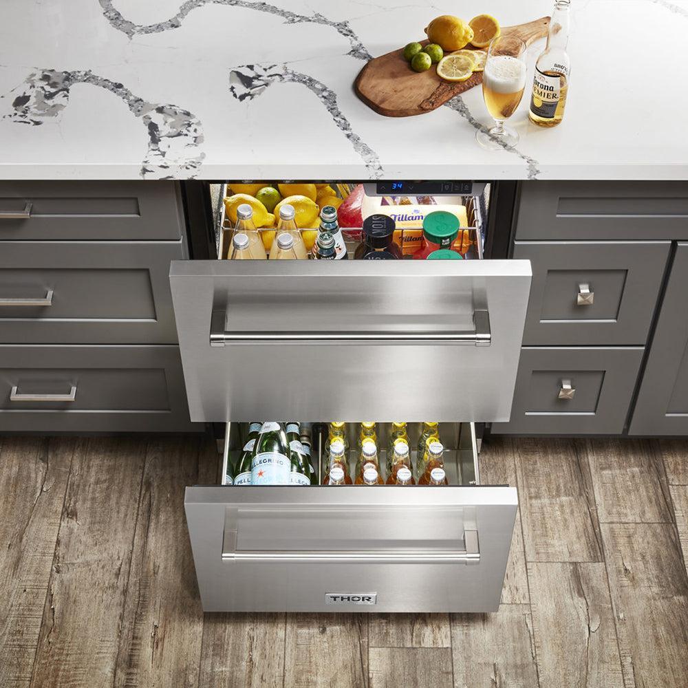 Thor Kitchen 24 Inch Indoor Outdoor Refrigerator Drawer in Stainless Steel - TRF2401U - The Home Selection