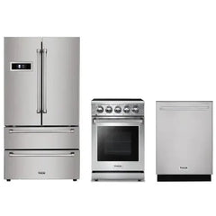 Thor Kitchen 3-Piece Appliance Package - 24" Electric Range, French Door Refrigerator, and Dishwasher in Stainless Steel - The Home Selection