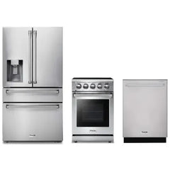 Thor Kitchen 3-Piece Appliance Package - 24-Inch Electric Range, Refrigerator with Water Dispenser, & Dishwasher in Stainless Steel - The Home Selection