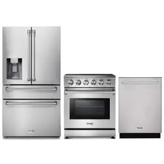 Thor Kitchen 3-Piece Appliance Package - 30-Inch Electric Range, Refrigerator with Water Dispenser, & Dishwasher in Stainless Steel - The Home Selection