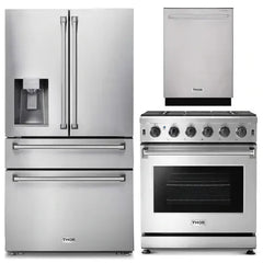 Thor Kitchen 3-Piece Appliance Package - 30-Inch Gas Range, Dishwasher & Refrigerator with Water Dispenser in Stainless Steel - The Home Selection