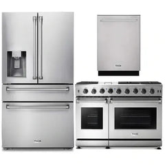 Thor Kitchen 3-Piece Appliance Package - 48-Inch Gas Range, Dishwasher & Refrigerator with Water Dispenser in Stainless Steel - The Home Selection