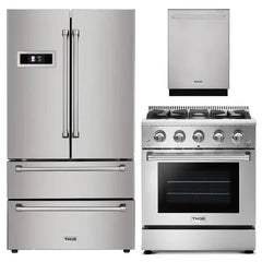 Thor Kitchen 3-Piece Pro Appliance Package - 30" Gas Range, Dishwasher & Refrigerator in Stainless Steel - The Home Selection