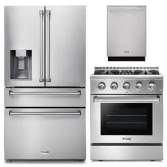 Thor Kitchen 3-Piece Pro Appliance Package - 30-Inch Dual Fuel Range, Dishwasher & Refrigerator with Water Dispenser in Stainless Steel - The Home Selection