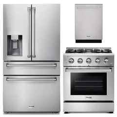 Thor Kitchen 3-Piece Pro Appliance Package - 30-Inch Gas Range, Dishwasher & Refrigerator with Water Dispenser in Stainless Steel - The Home Selection
