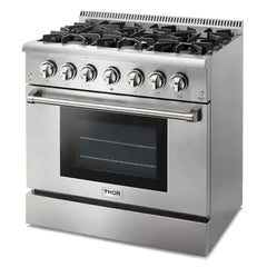 Thor Kitchen 3-Piece Pro Appliance Package - 36" Dual Fuel Range, Dishwasher & Refrigerator in Stainless Steel - The Home Selection