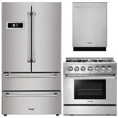 Thor Kitchen 3-Piece Pro Appliance Package - 36" Dual Fuel Range, Dishwasher & Refrigerator in Stainless Steel - The Home Selection