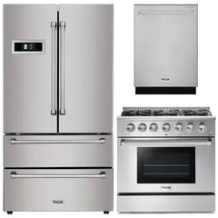 Thor Kitchen 3-Piece Pro Appliance Package - 36" Gas Range, Dishwasher & Refrigerator in Stainless Steel - The Home Selection