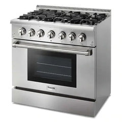 Thor Kitchen 3-Piece Pro Appliance Package - 36-Inch Dual Fuel Range, Dishwasher & Refrigerator with Water Dispenser in Stainless Steel - The Home Selection