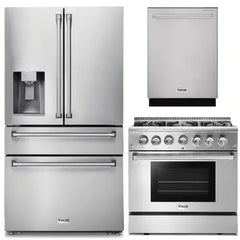 Thor Kitchen 3-Piece Pro Appliance Package - 36-Inch Dual Fuel Range, Dishwasher & Refrigerator with Water Dispenser in Stainless Steel - The Home Selection