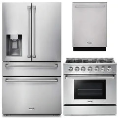 Thor Kitchen 3-Piece Pro Appliance Package - 36-Inch Gas Range, Dishwasher & Refrigerator with Water Dispenser in Stainless Steel - The Home Selection