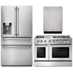 Thor Kitchen 3-Piece Pro Appliance Package - 48-Inch Dual Fuel Range, Dishwasher & Refrigerator with Water Dispenser in Stainless Steel - The Home Selection