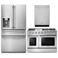 Thor Kitchen 3-Piece Pro Appliance Package - 48-Inch Gas Range, Dishwasher & Refrigerator with Water Dispenser in Stainless Steel - The Home Selection