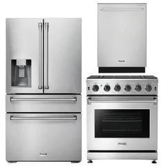 Thor Kitchen 30 in. Propane Gas Range, 36 in. Refrigerator with Water and Ice Dispenser, 24 in. Dishwasher - The Home Selection