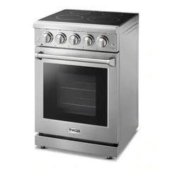 Thor Kitchen 4-Piece Appliance Package - 24-Inch Electric Range, Refrigerator with Water Dispenser, Dishwasher, & Microwave Drawer in Stainless Steel - The Home Selection