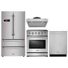 Thor Kitchen 4-Piece Appliance Package - 30" Electric Range, French Door Refrigerator, Under Cabinet Hood, and Dishwasher in Stainless Steel - The Home Selection