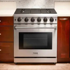 Thor Kitchen 4-Piece Appliance Package - 30-Inch Gas Range, Refrigerator with Water Dispenser, Under Cabinet Hood & Dishwasher in Stainless Steel - The Home Selection