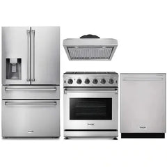 Thor Kitchen 4-Piece Appliance Package - 30-Inch Gas Range, Refrigerator with Water Dispenser, Under Cabinet Hood & Dishwasher in Stainless Steel - The Home Selection