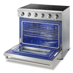 Thor Kitchen 4-Piece Appliance Package - 36" Electric Range, French Door Refrigerator, Under Cabinet Hood, and Dishwasher in Stainless Steel - The Home Selection