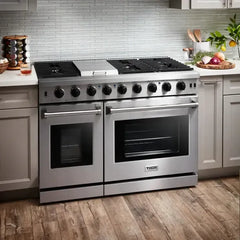 Thor Kitchen 4-Piece Appliance Package - 48" Gas Range, French Door Refrigerator, Dishwasher, and Microwave Drawer in Stainless Steel - The Home Selection