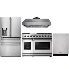 Thor Kitchen 4-Piece Appliance Package - 48-Inch Gas Range, Refrigerator with Water Dispenser, & Dishwasher in Stainless Steel - The Home Selection
