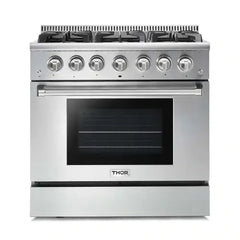 Thor Kitchen 4-Piece Pro Appliance Package - 36-Inch Gas Range, Refrigerator with Water Dispenser, Under Cabinet Hood & Dishwasher in Stainless Steel - The Home Selection